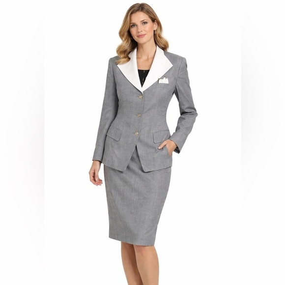 Emily... Jackets & Blazers - Vintage 80s Power Suit Skirt Set Gray Blazer Office Career Core Size 10